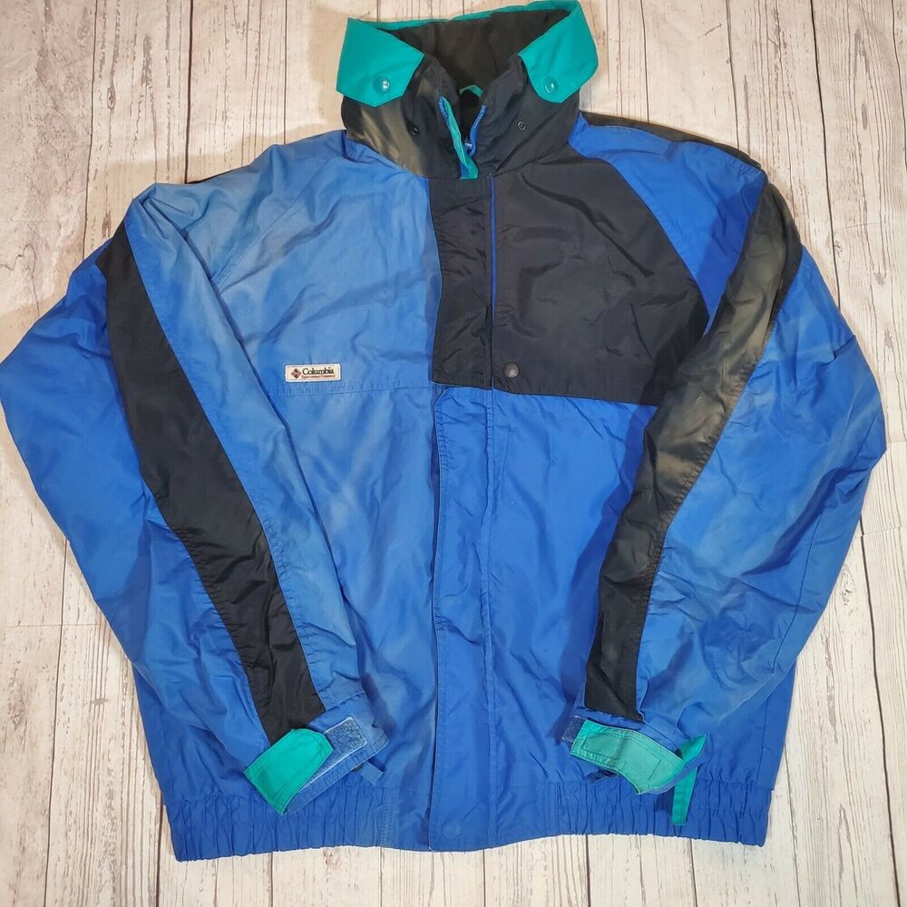 Vintage Columbia Criterion Ski Jacket Colorblock Coat Tuck-a-way Hood Men's LG